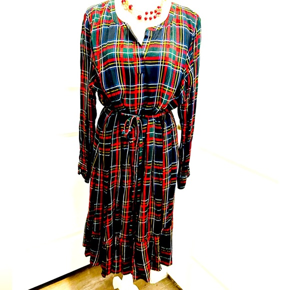 Loft plaid long sleeve dress with free corset belt size 20, like new - Picture 6 of 10